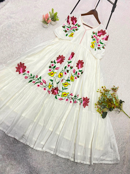 Summer-Friendly Embroidered Rayon Maxi Dress