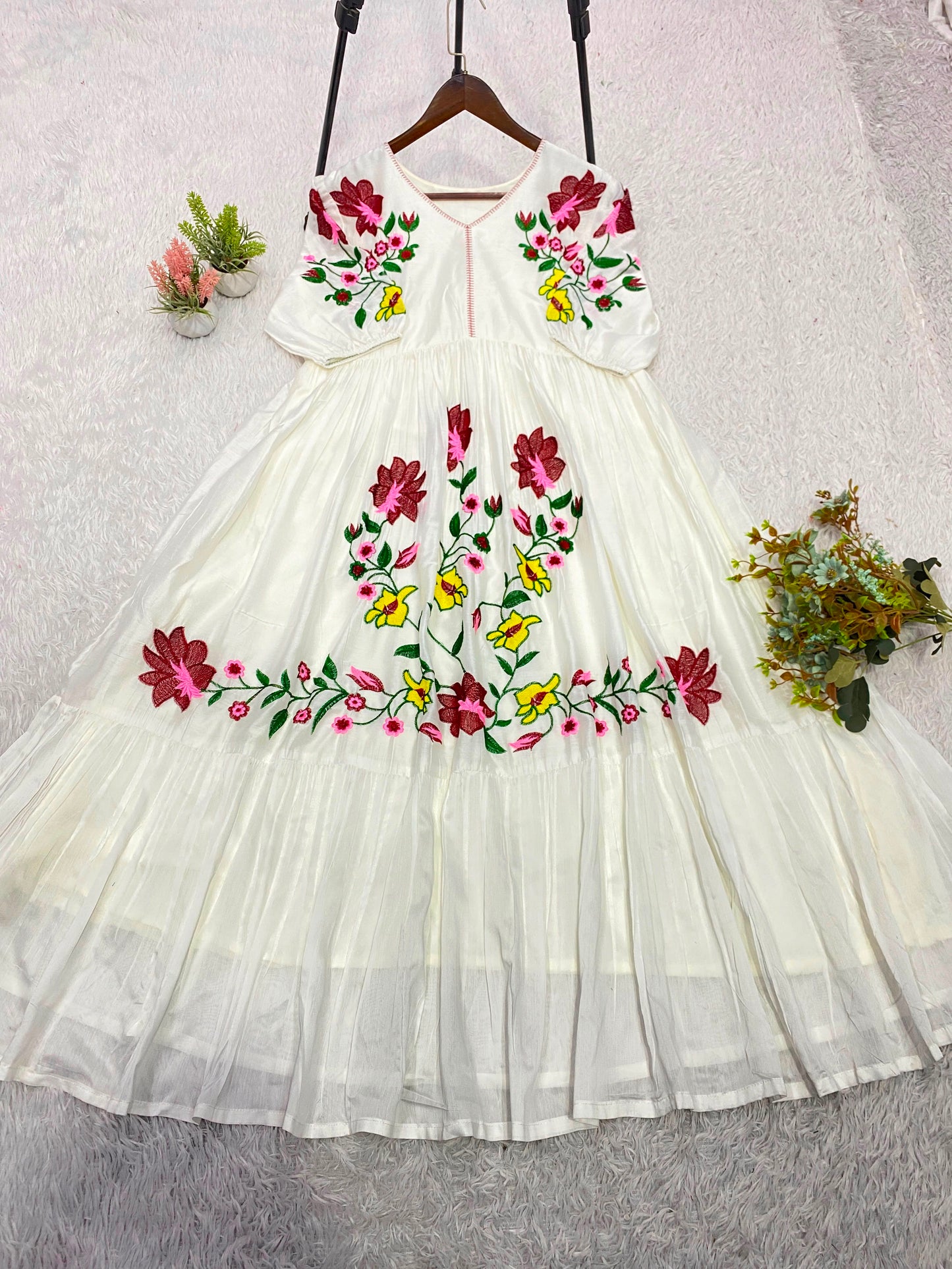 Summer-Friendly Embroidered Rayon Maxi Dress