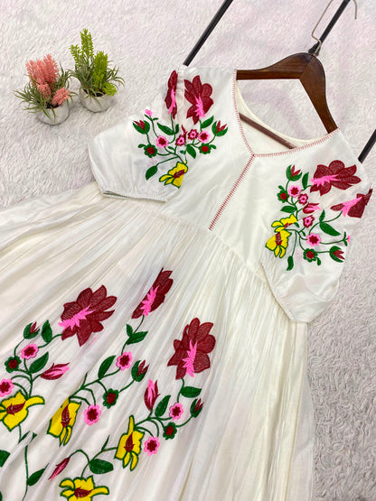 Summer-Friendly Embroidered Rayon Maxi Dress