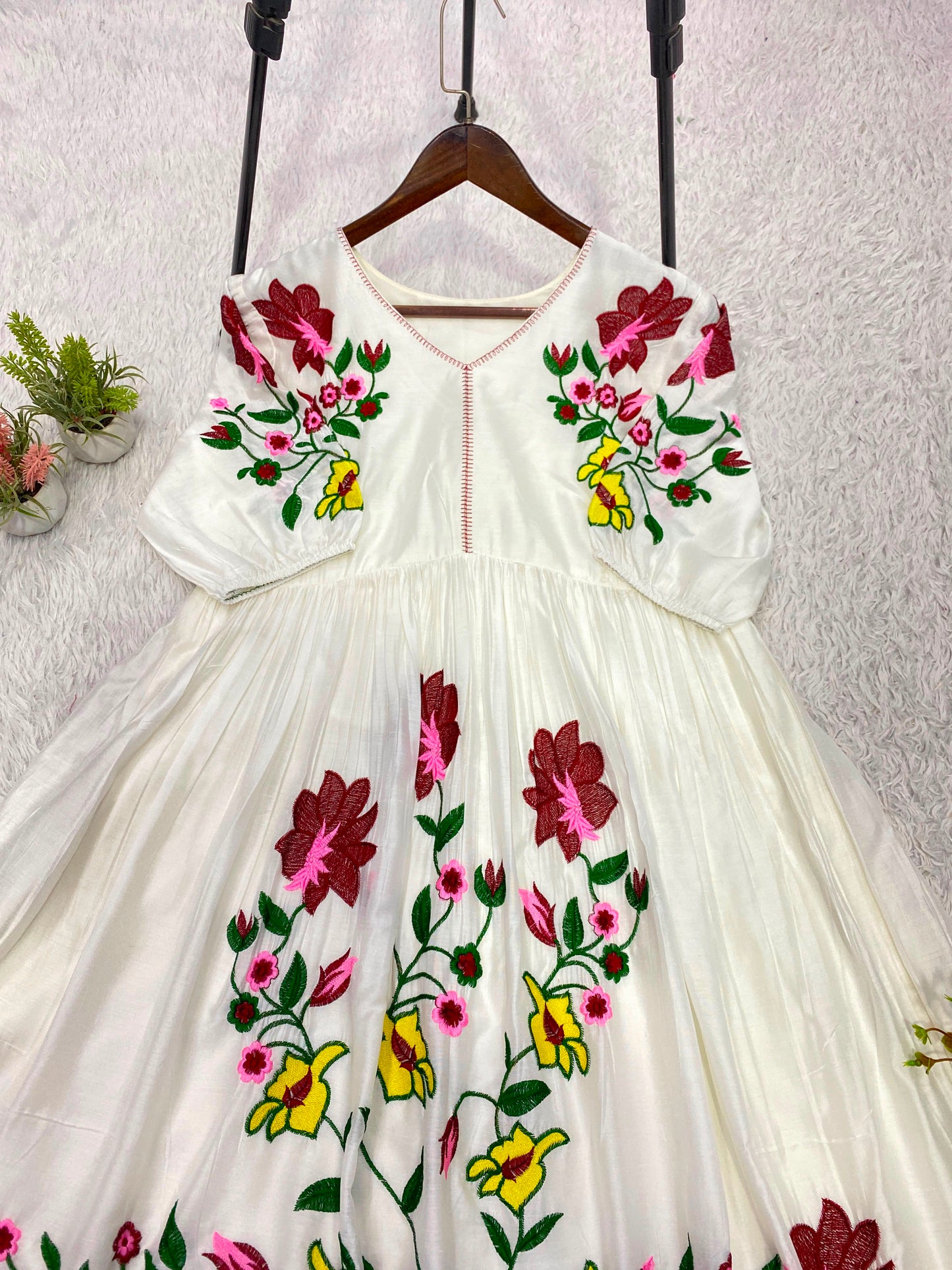 Summer-Friendly Embroidered Rayon Maxi Dress