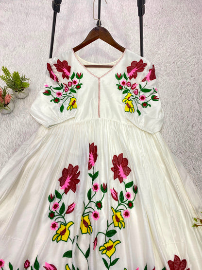 Summer-Friendly Embroidered Rayon Maxi Dress