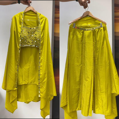 Exclusive Mirror Work Skirt Set With Shrug