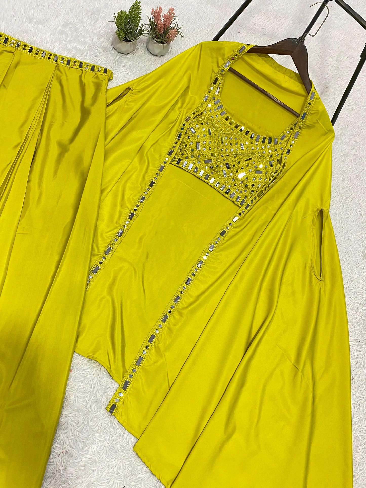 Exclusive Mirror Work Skirt Set With Shrug