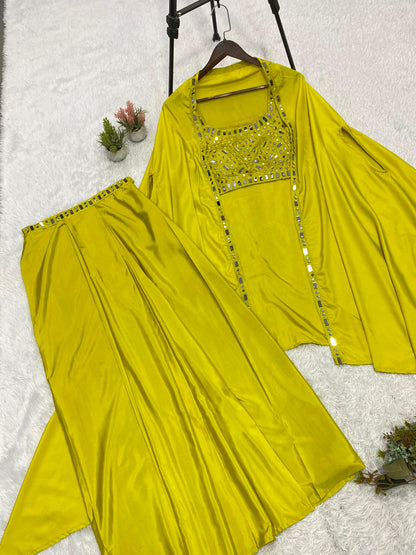 Exclusive Mirror Work Skirt Set With Shrug