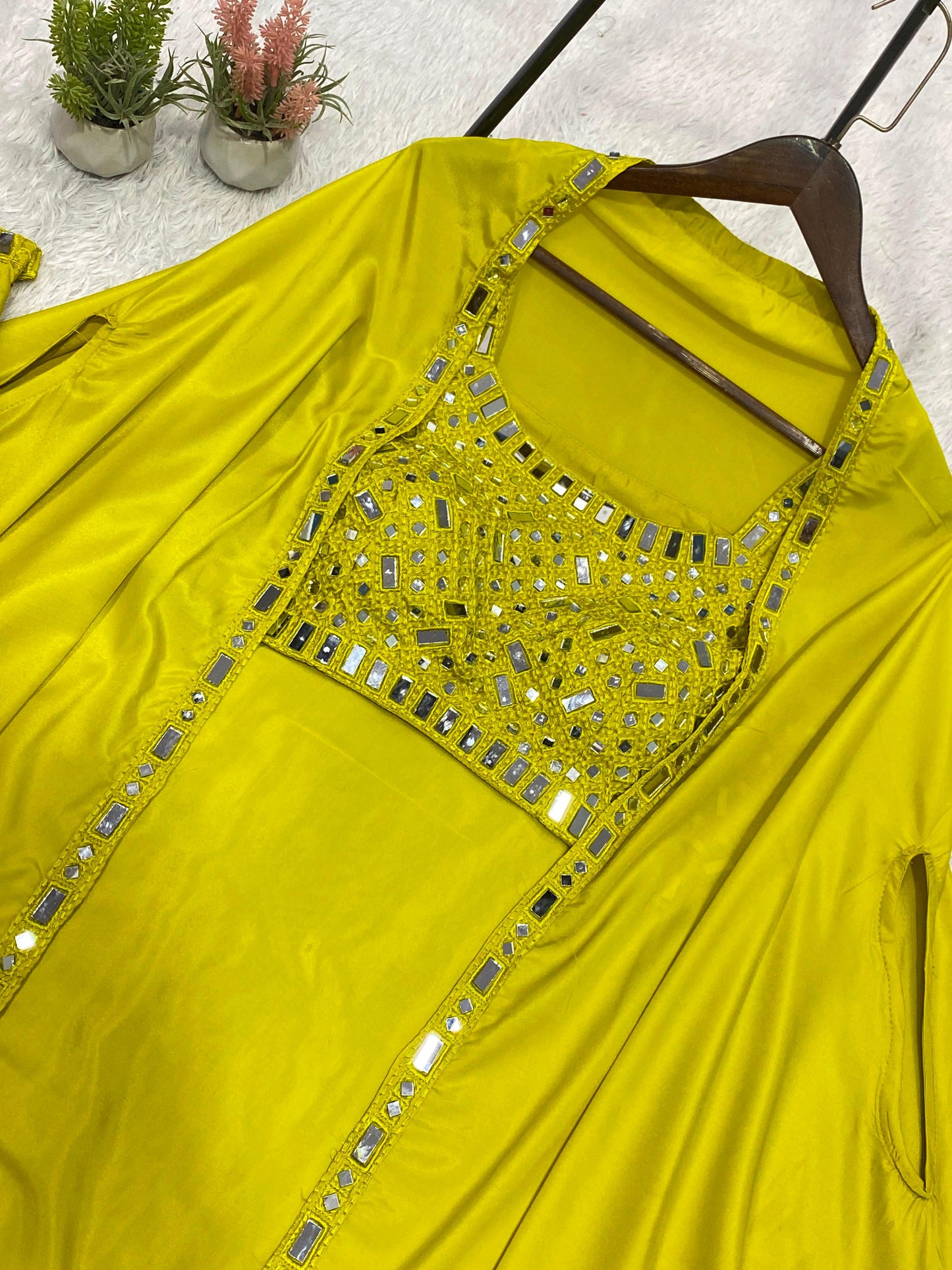 Exclusive Mirror Work Skirt Set With Shrug