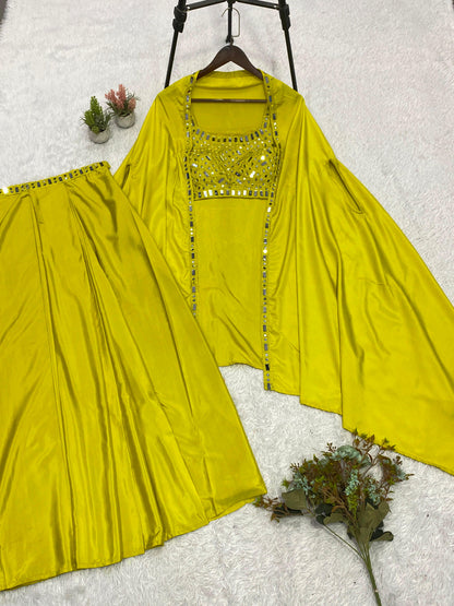 Exclusive Mirror Work Skirt Set With Shrug