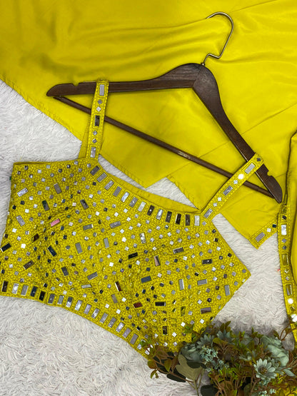 Exclusive Mirror Work Skirt Set With Shrug