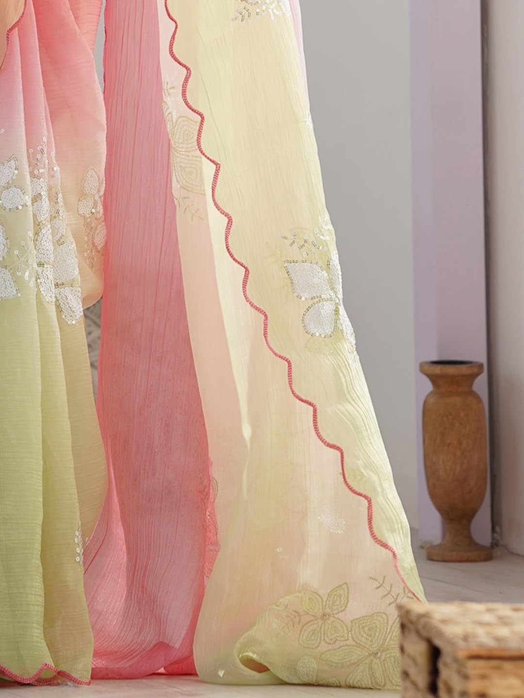 Designer Chiffon Saree with Embroidered Blouse Piece