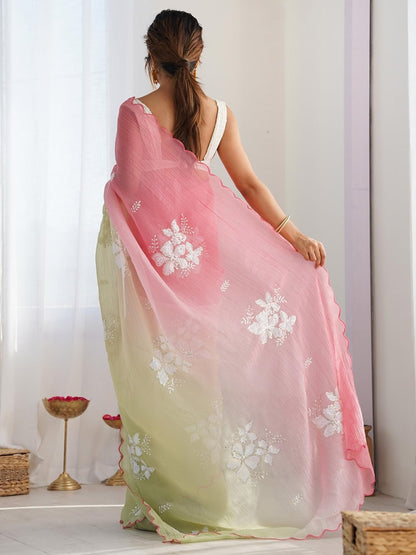 Designer Chiffon Saree with Embroidered Blouse Piece