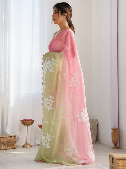 Designer Chiffon Saree with Embroidered Blouse Piece