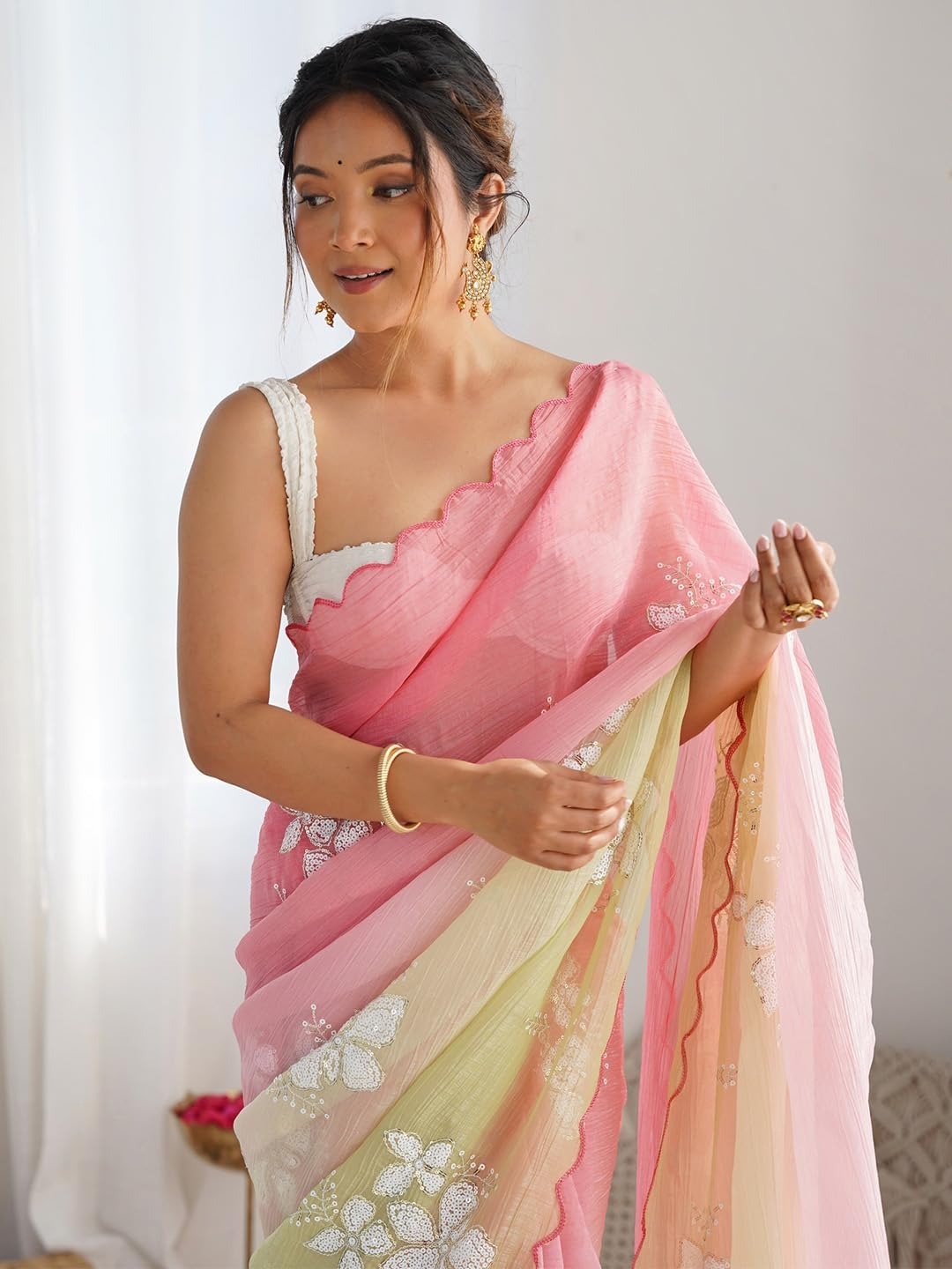 Designer Chiffon Saree with Embroidered Blouse Piece