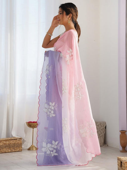 Designer Chiffon Saree with Embroidered Blouse Piece