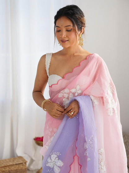 Designer Chiffon Saree with Embroidered Blouse Piece