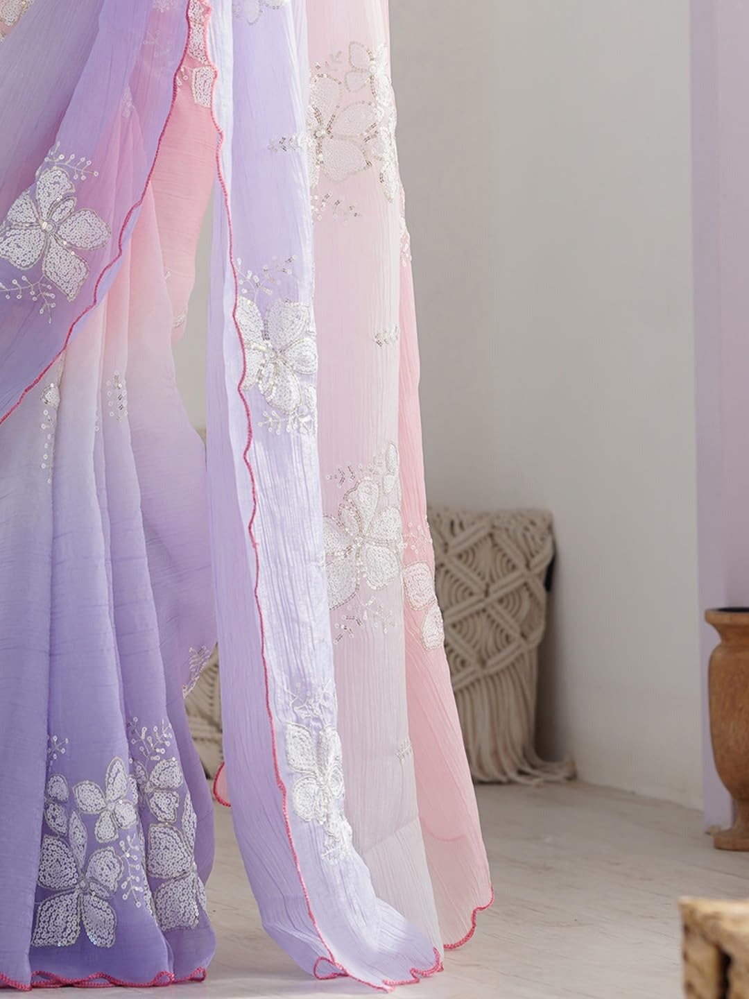 Designer Chiffon Saree with Embroidered Blouse Piece
