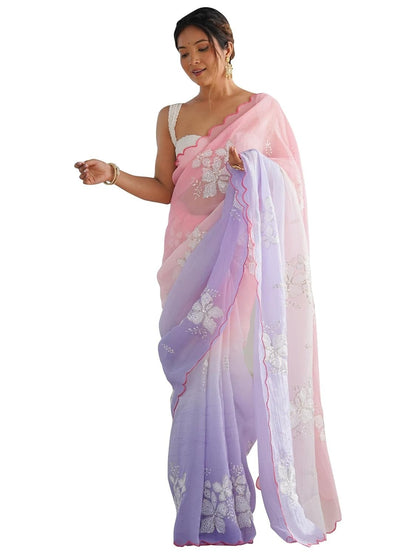 Designer Chiffon Saree with Embroidered Blouse Piece