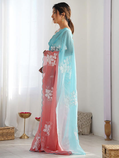 Designer Chiffon Saree with Embroidered Blouse Piece