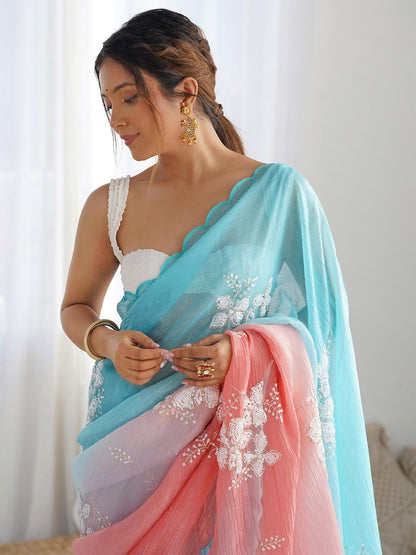 Designer Chiffon Saree with Embroidered Blouse Piece