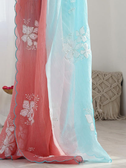 Designer Chiffon Saree with Embroidered Blouse Piece