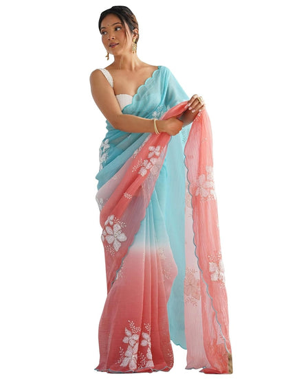 Designer Chiffon Saree with Embroidered Blouse Piece