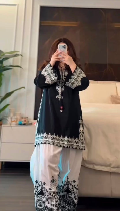 Designer Black & White Farshi Salwar Set