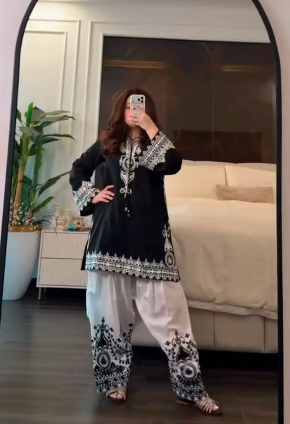 Designer Black & White Farshi Salwar Set