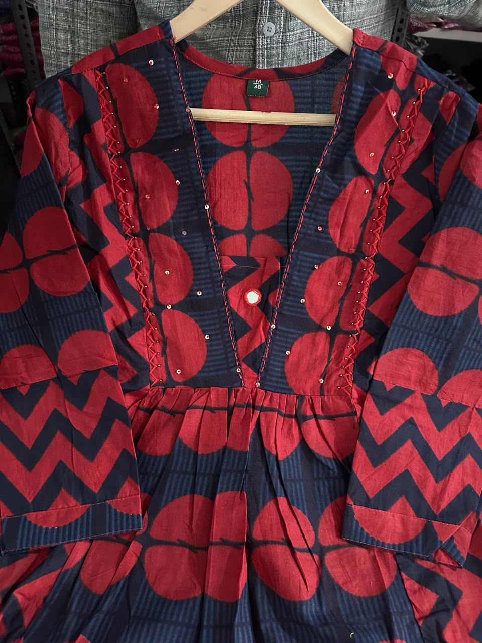 Graceful Red A-line Cotton Kurta Set