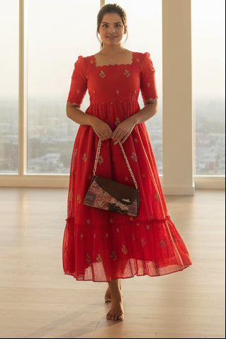 Summer Special Floral Embroidery Kota Maxi Dress