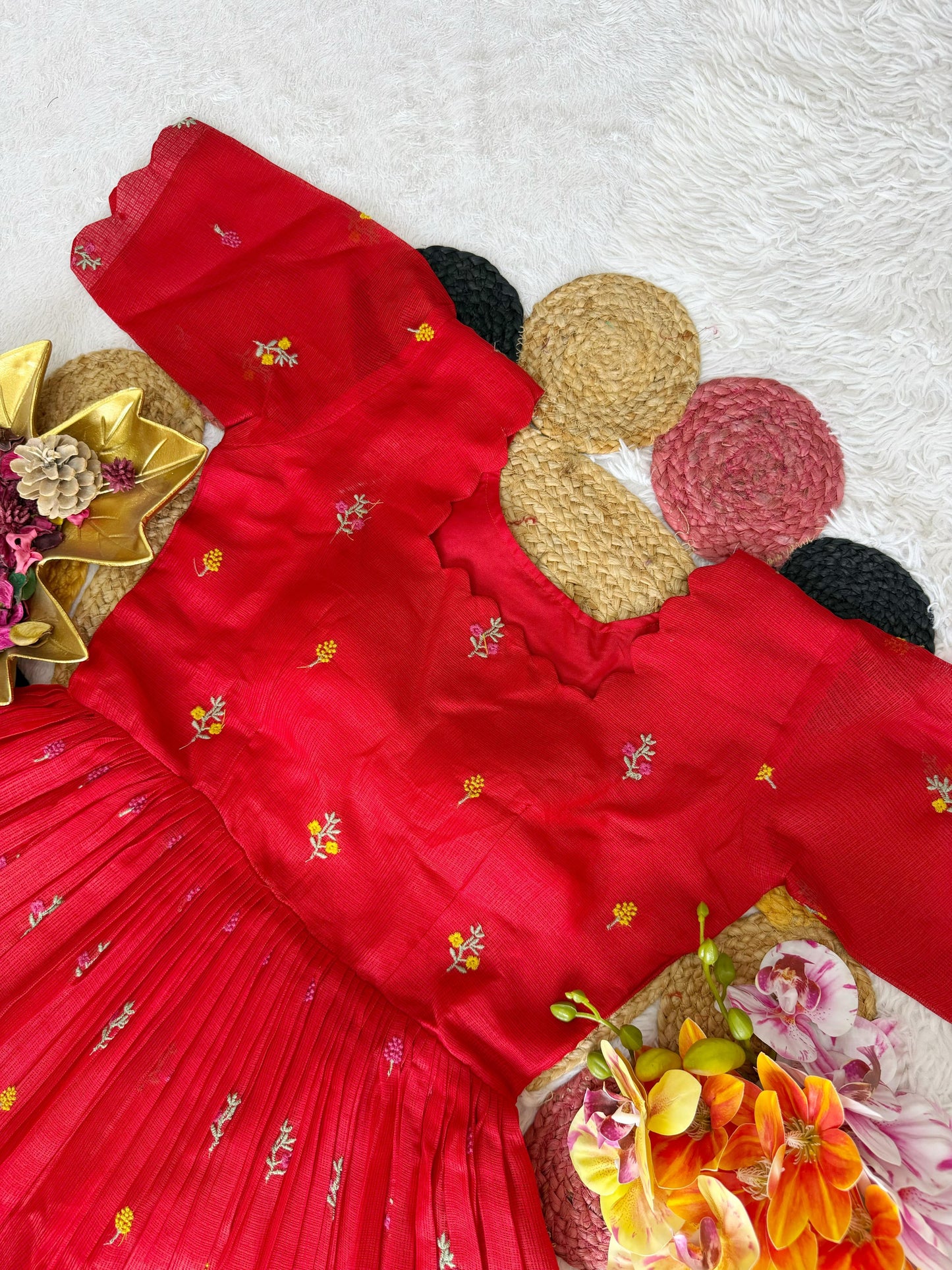 Summer Special Floral Embroidery Kota Maxi Dress