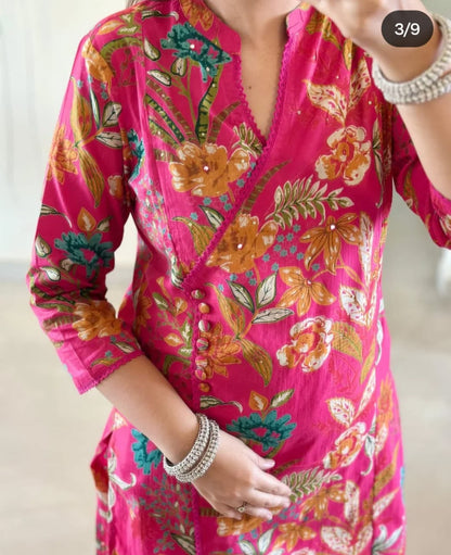 Elegant Cotton Kurta Set With Beautiful Handwork Detailing
