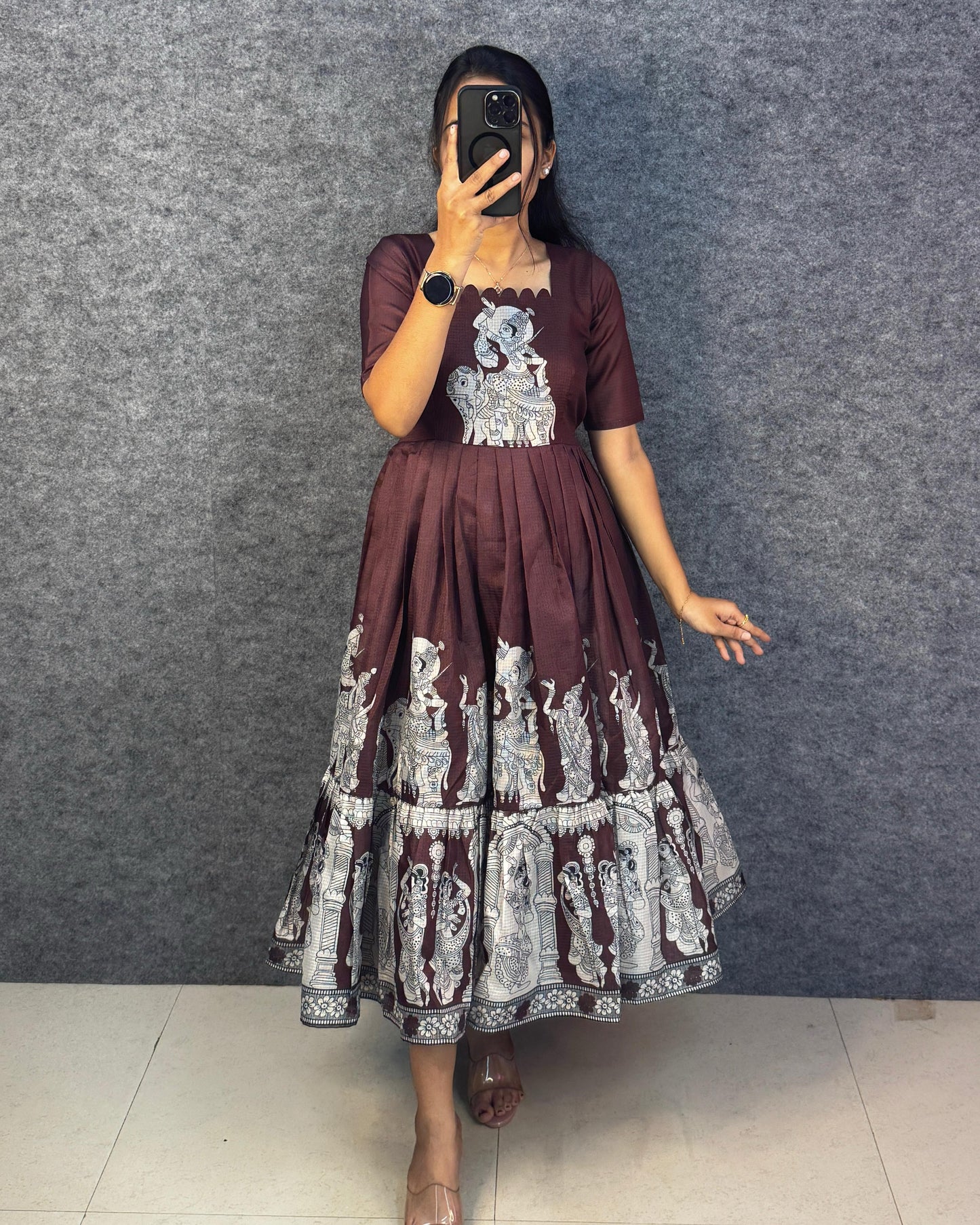 Kalahasti Kalamkari Pure Kota Cotton Maxi Dress