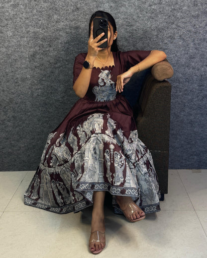 Kalahasti Kalamkari Pure Kota Cotton Maxi Dress