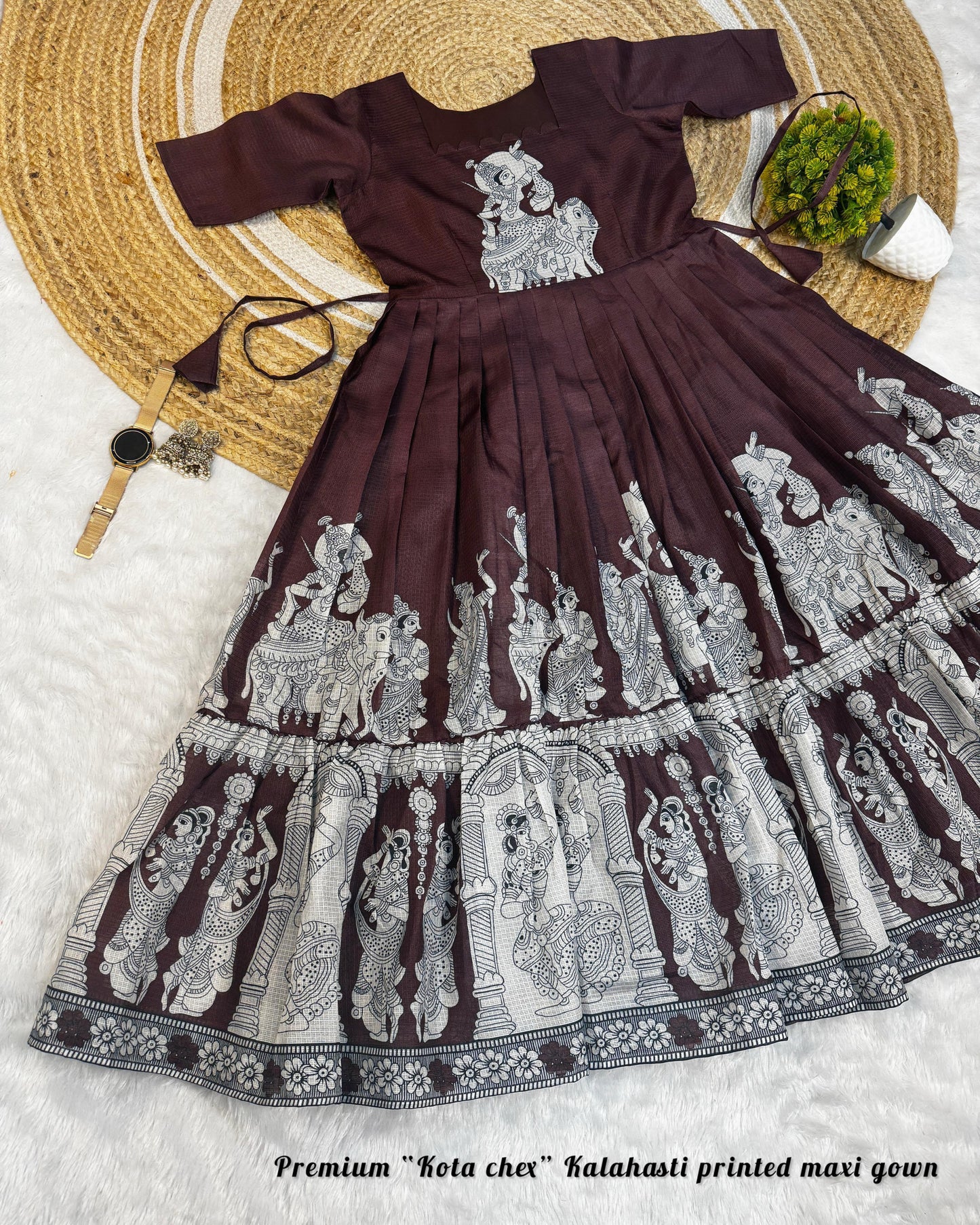 Kalahasti Kalamkari Pure Kota Cotton Maxi Dress