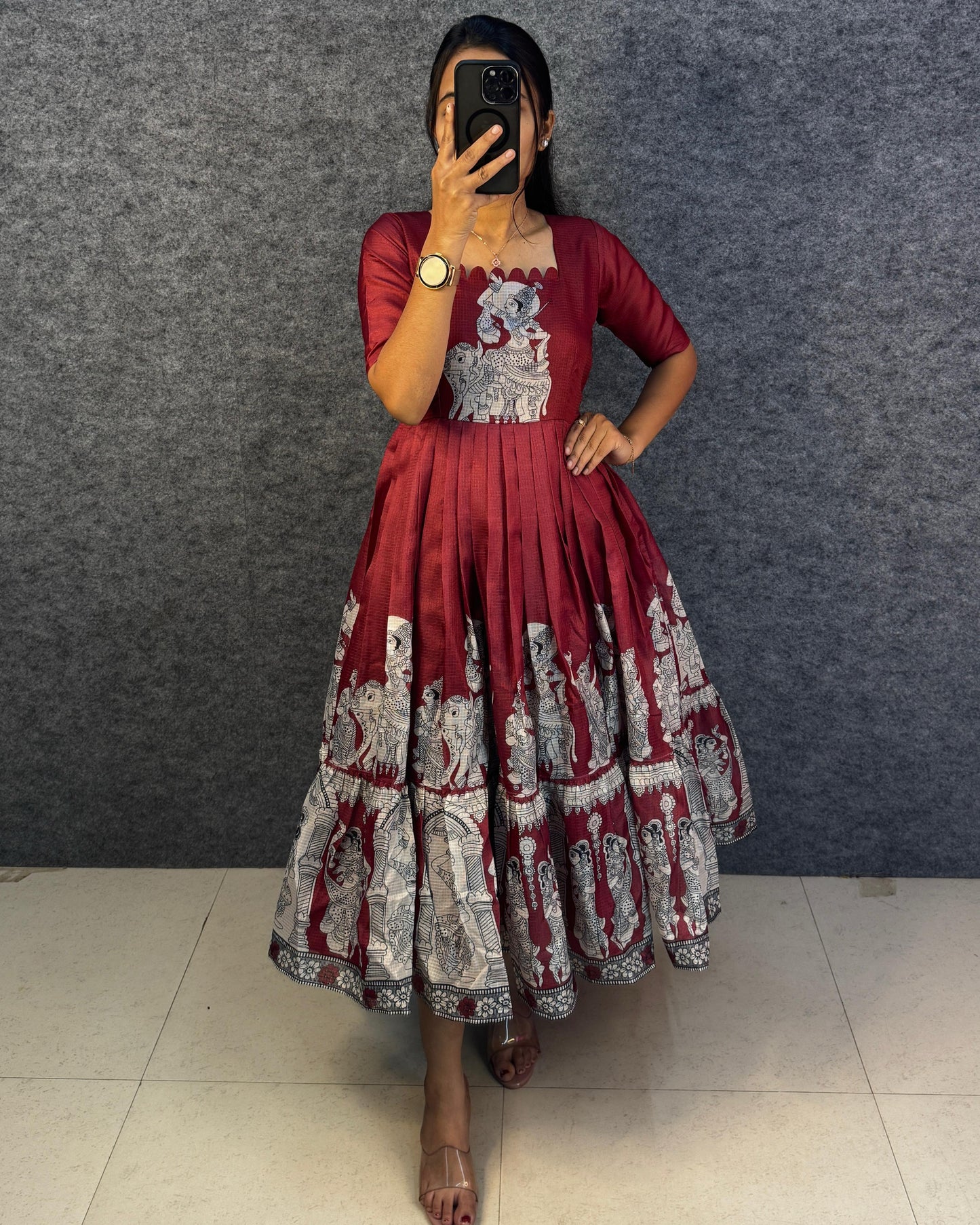 Kalahasti Kalamkari Pure Kota Cotton Maxi Dress