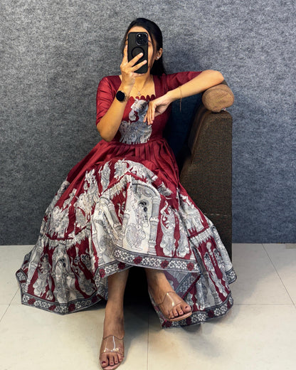Kalahasti Kalamkari Pure Kota Cotton Maxi Dress