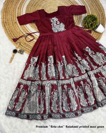 Kalahasti Kalamkari Pure Kota Cotton Maxi Dress