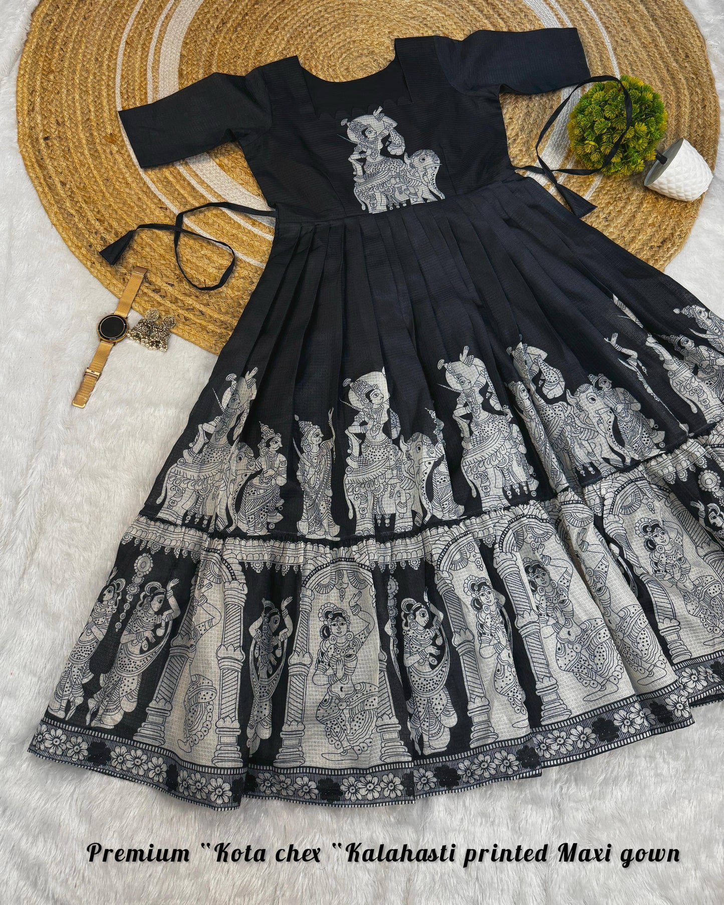 Kalahasti Kalamkari Pure Kota Cotton Maxi Dress