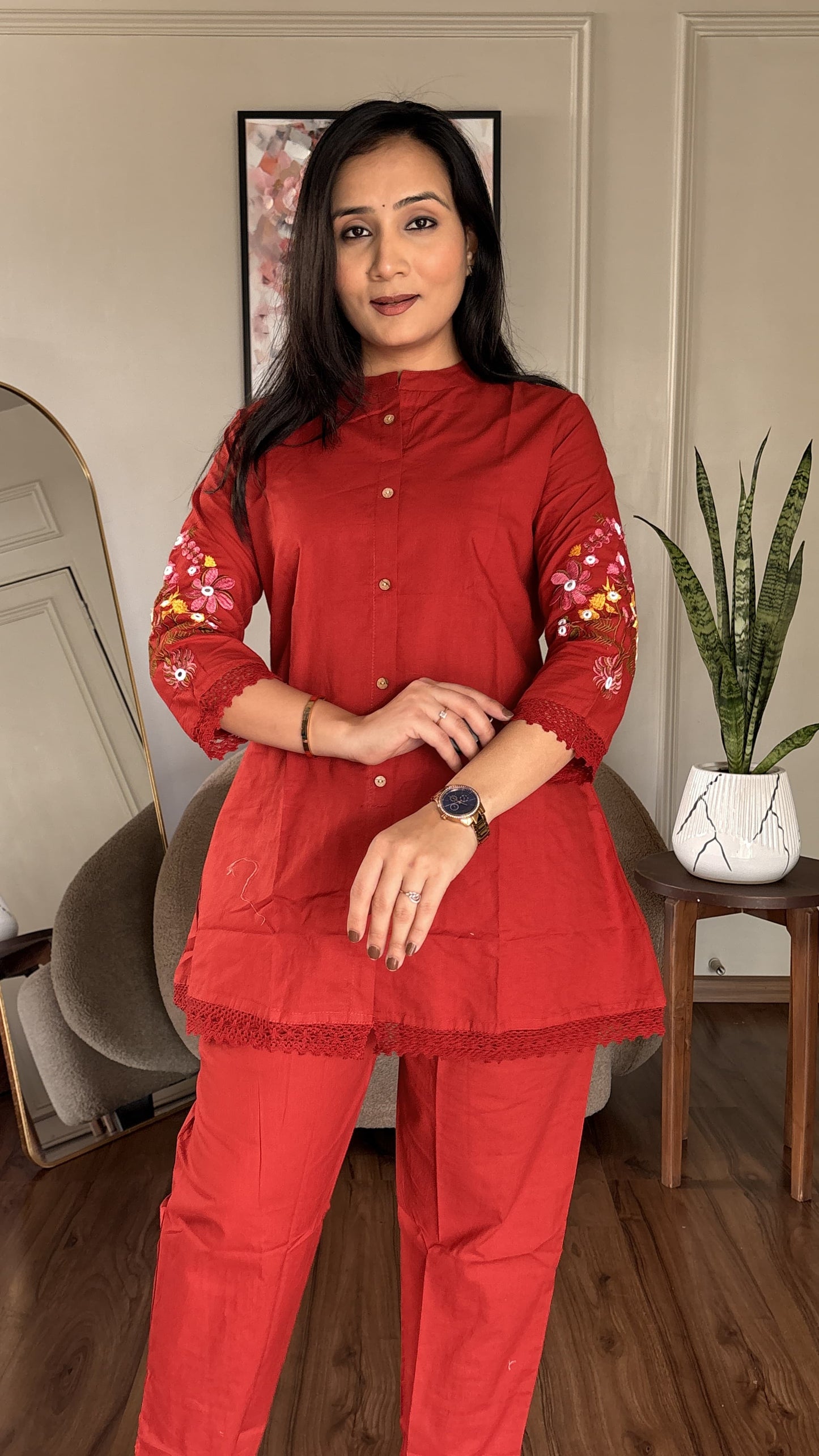 Premium Cotton Co-ord Set With Embroidered Butta