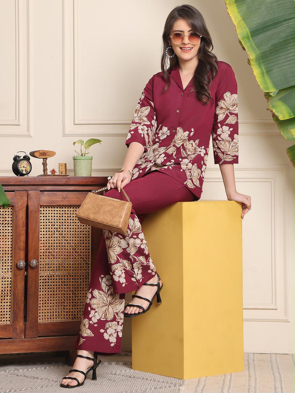 Stylish Discharge Print Co-ord Set With Bell-Bottom Pants