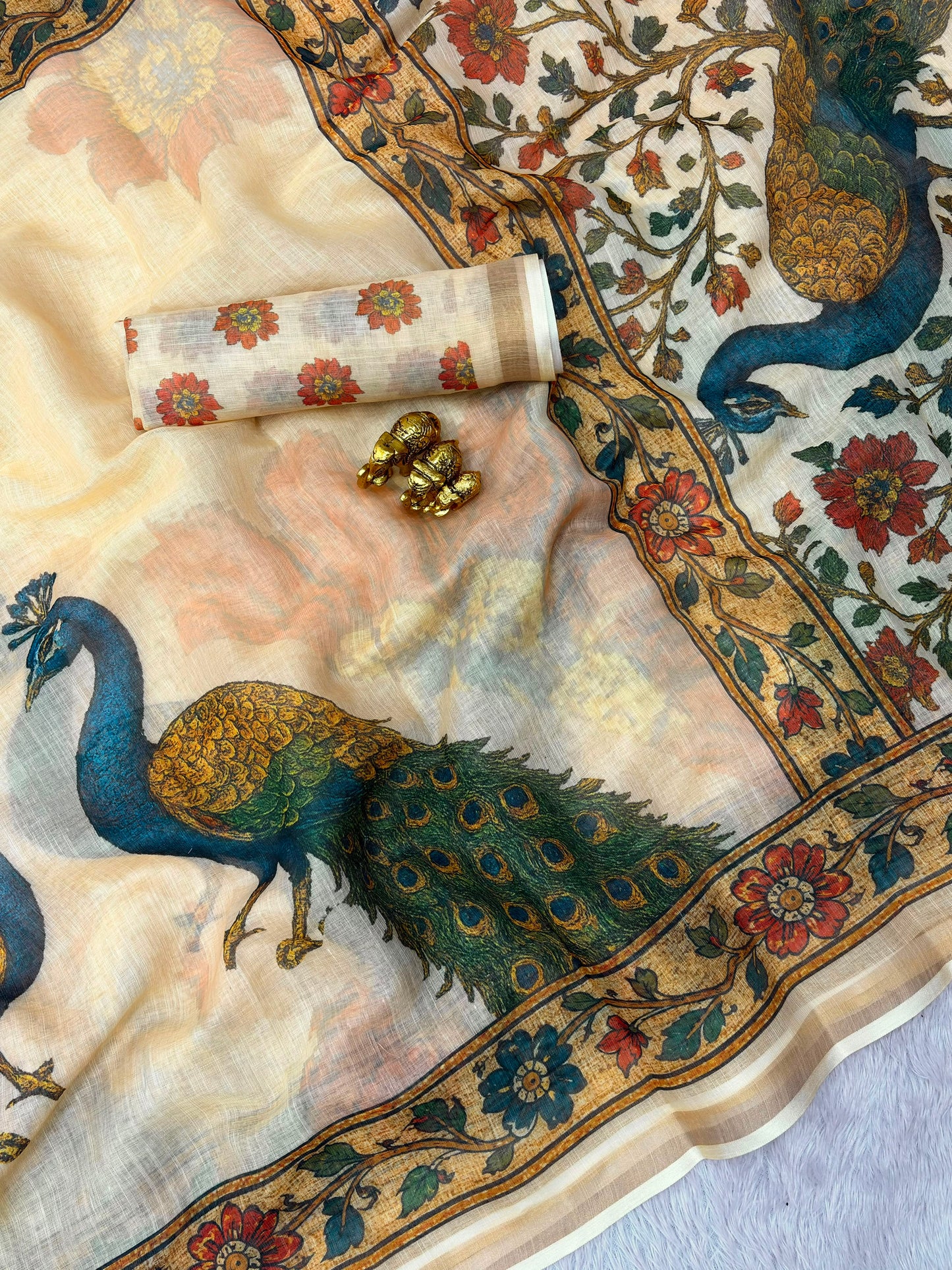 Elegant Soft linen Saree with Kalamkari Pallu