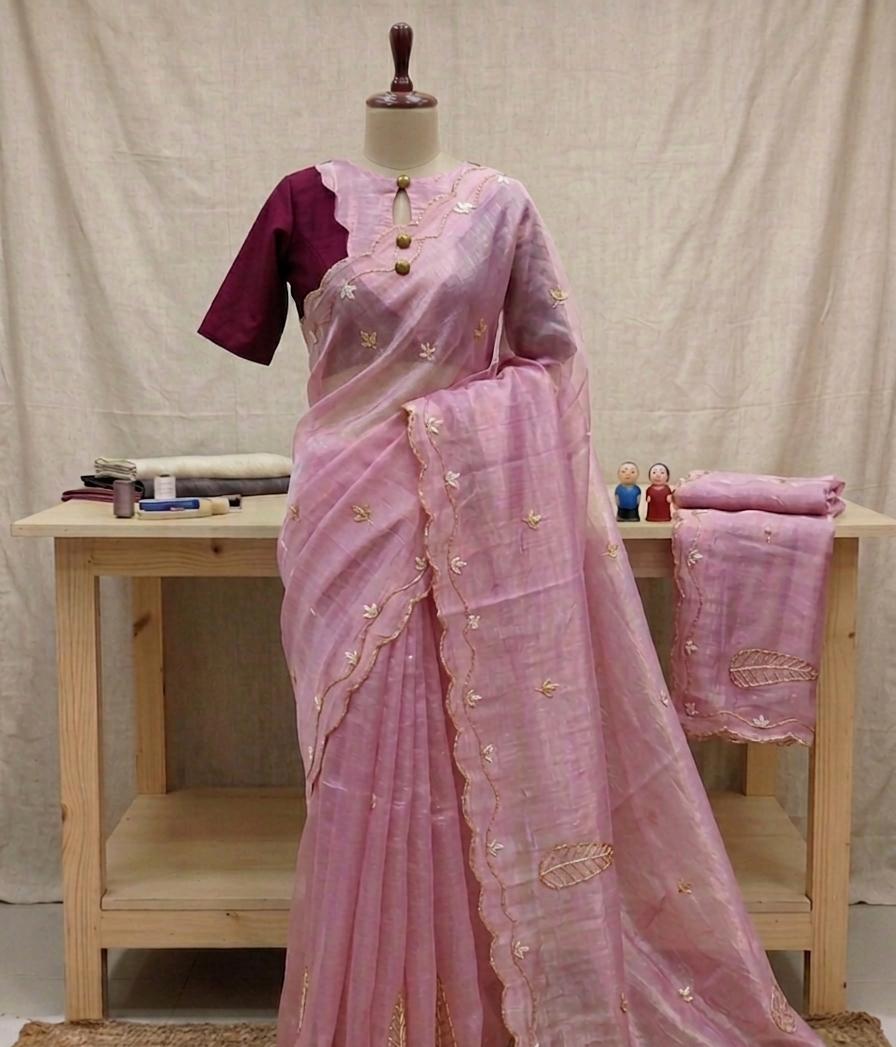 Premium Crush Blooming Saree With Handwork