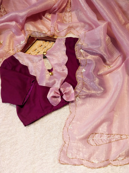 Premium Crush Blooming Saree With Handwork