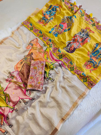 Nandi Mangla Pichwai Design Silk Saree