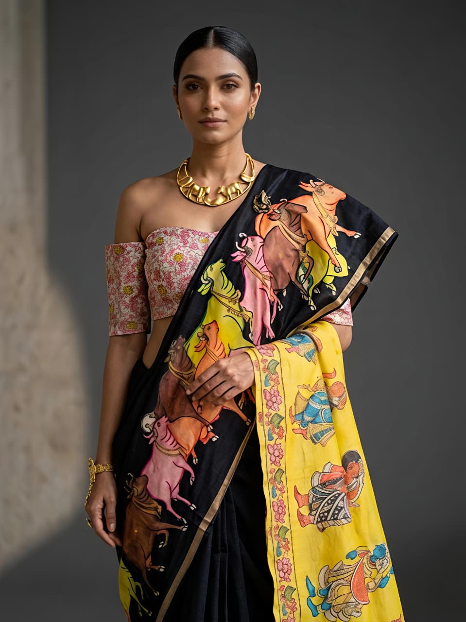 Nandi Mangla Pichwai Design Silk Saree