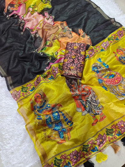 Nandi Mangla Pichwai Design Silk Saree