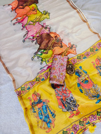 Nandi Mangla Pichwai Design Silk Saree