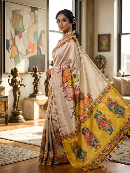 Nandi Mangla Pichwai Design Silk Saree