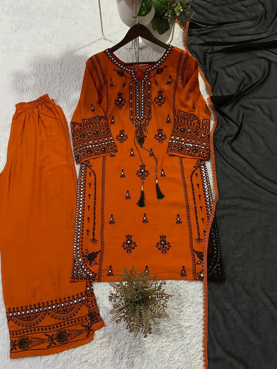 Stunning Embroidered Rayon Suit Set