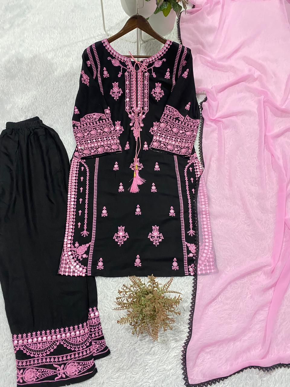 Stunning Embroidered Rayon Suit Set