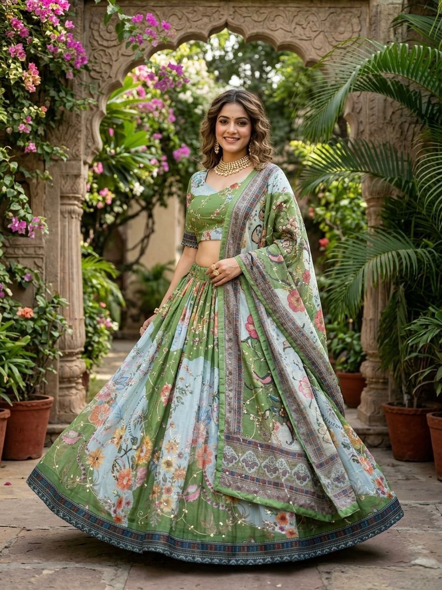 Premium Tabby Silk Embroidered Lehenga Choli Set