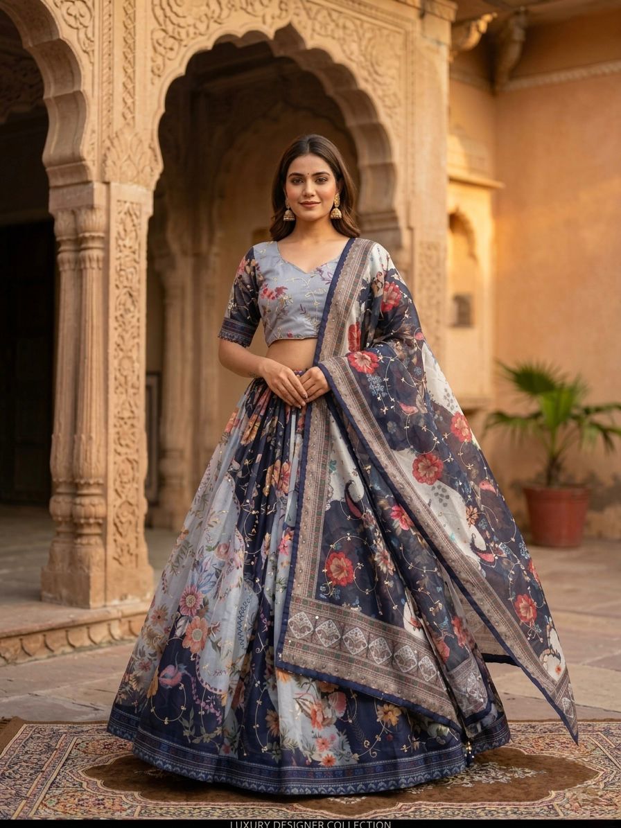 Premium Tabby Silk Embroidered Lehenga Choli Set